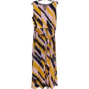 Lane Bryant Party Wedding Full Length Maxi Dress Size 16 Striped Pink Yellow